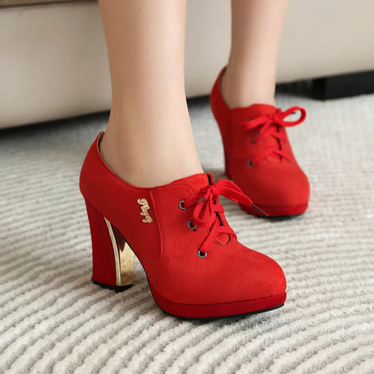 Frosted Flock Round Toe Platform Ultra High Metal Thick Lace Up Shallow Women's Ankle Boots Breathable Inner High Heels