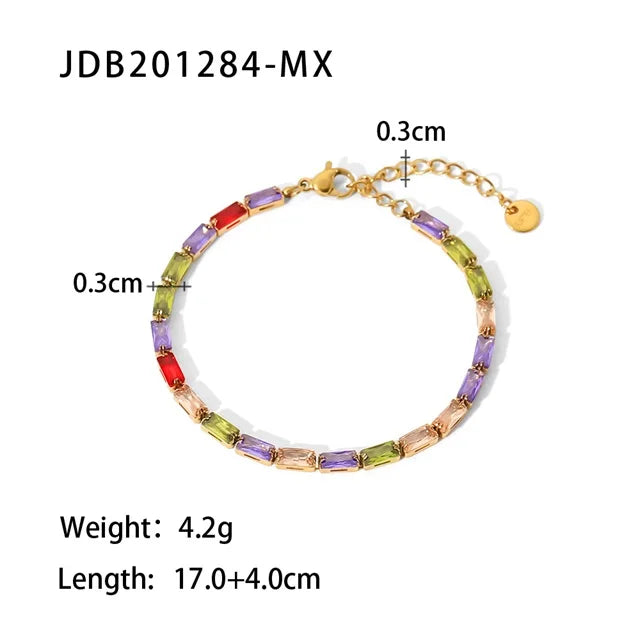 Youthway Waterproof Stainless Steel Colorful White Cubic Zirconia Bracelet for Women High Quality Metal Women Bracelet Jewelry