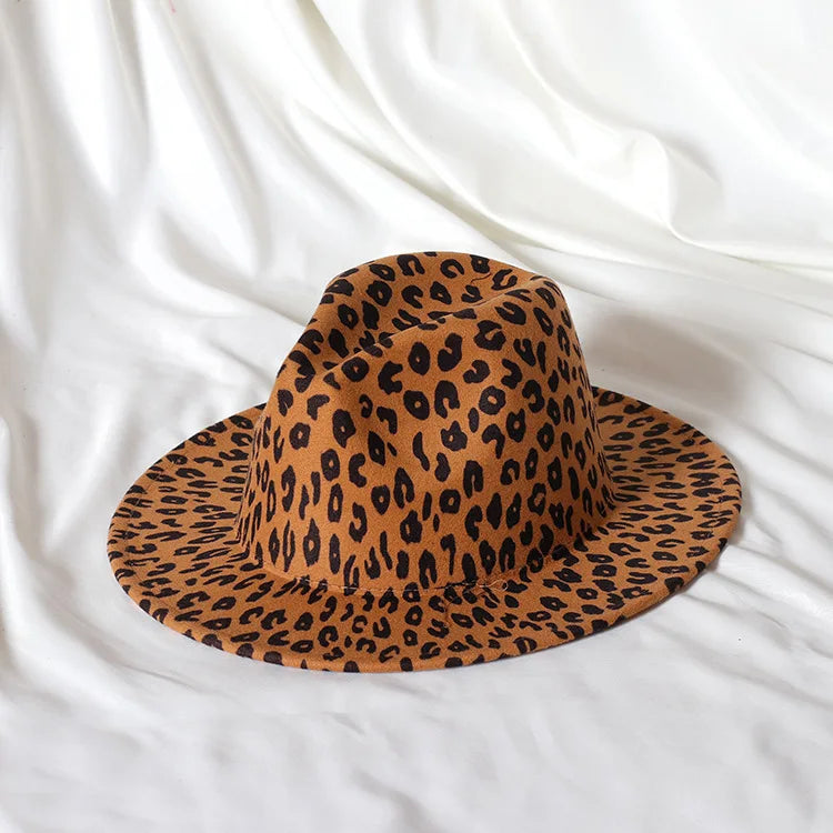 9.5cm rose red leopard print fedora hat