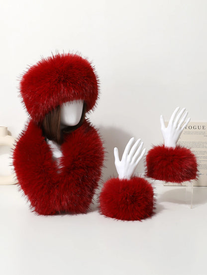 2-piece hat scarf imitation fox fur