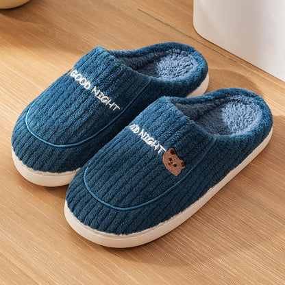 Evshine Women Slippers Cartoon Bear Mens Slippers Winter Warm Home Shoes Bedroom Casual Couple Slippers Comfort Cotton Slippers