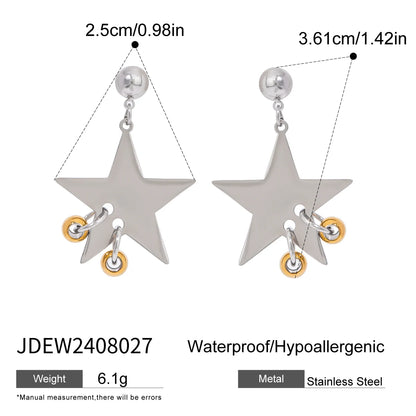 Youthway Gold Silver Patchwork Pentagram Pendant Stud Earrings Glossy Metal Stainless Steel Romantic Jewelry Daily 2024