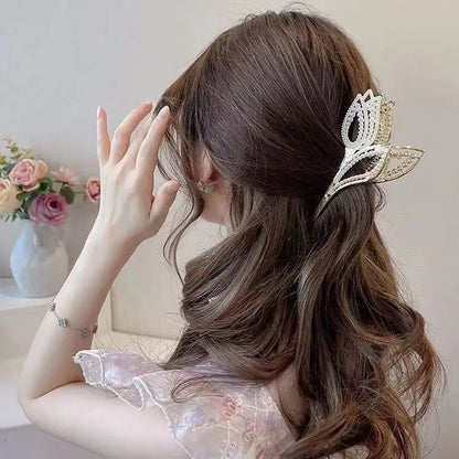 Korean Fashion Tulip Pearl Rhinestone Hair Claw Clip Alloy Elegant Hair Clip Claw Clamp Headwear Girls Women Hair Accessories