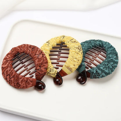 1pcs 5.5cm Circle Small Banana Clips for Hair Handmade Lace Hairclips for Girls and Women Ponyhair