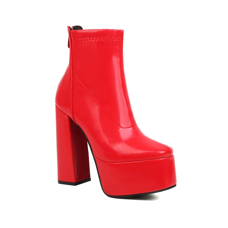 High Platform Square Toe Fashion High Heel Short Boots