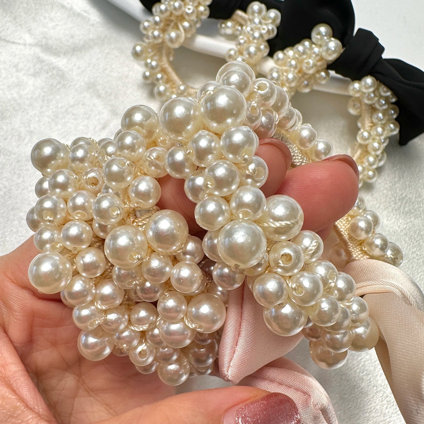 Small Hair Ties: Handmade with unique and attractive faux pearl embellishments.