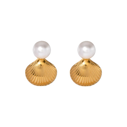 Youthway New Arrival Stainless Steel Pearl Shell Shape Earrings for Women High Quality Trendy Jewelry Gift