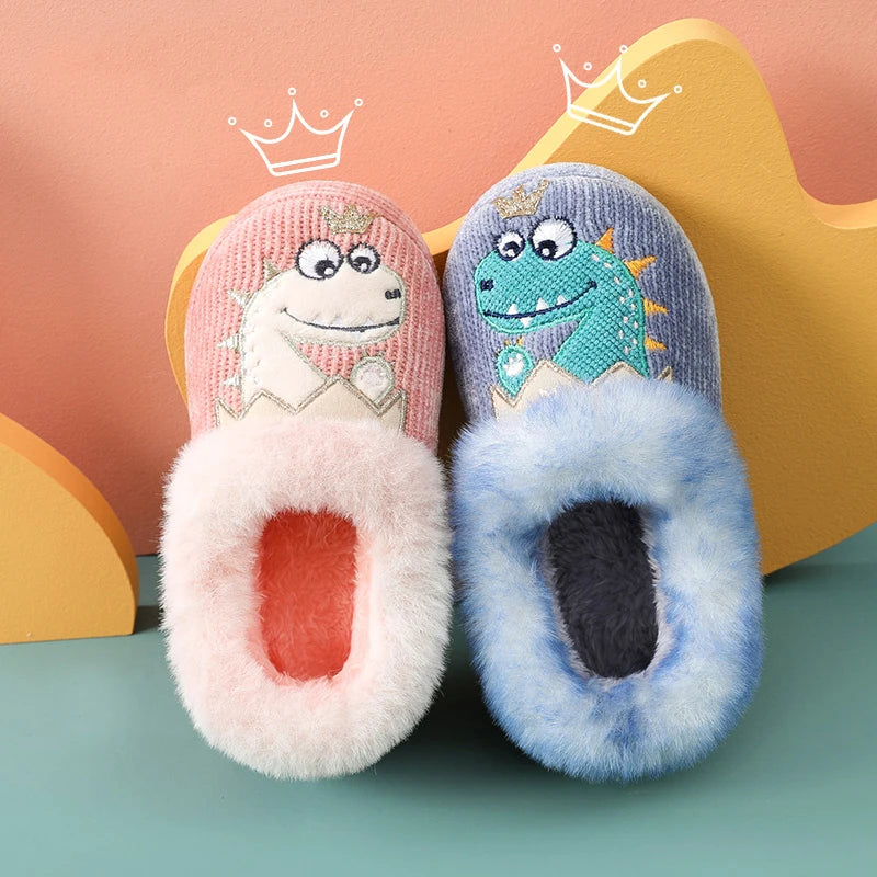 Evshine Children Winter Warm Plush Cotton Shoes Lovely Animals Fur Fuzzy Home Slippers Indoor Anti-slip Comfortable Furry Slides