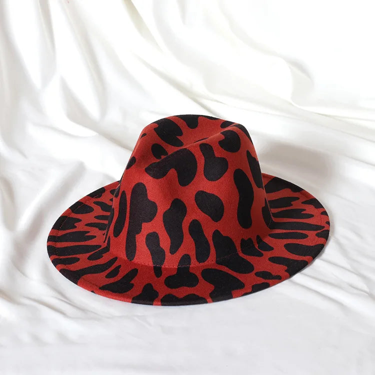 9.5cm rose red leopard print fedora hat