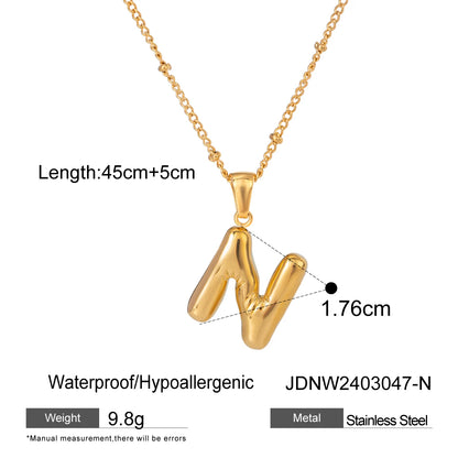 Youthway 18K Gold Minimalist Thick Balloon Bubble Alphabet Necklace Women Stainless Steel Initial Letter Pendant Collar Jewelry