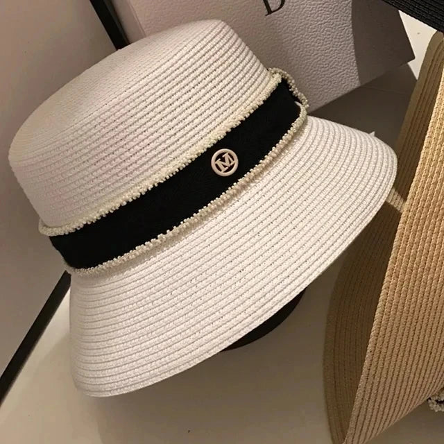 French straw hat summer sun hat tri-fold with letter accessories beach hat outdoor travel anti-UV women's hat  여름모자 gorras