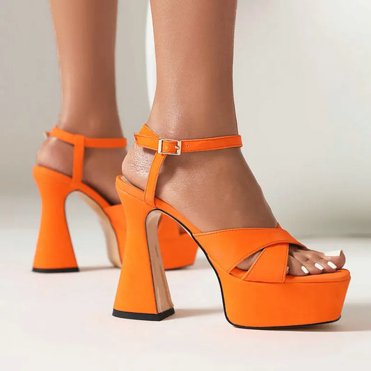 New Orange Pink Fashion Girls Summer Heels Shoes