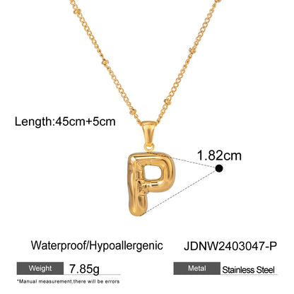 Youthway 18K Gold Minimalist Thick Balloon Bubble Alphabet Necklace Women Stainless Steel Initial Letter Pendant Collar Jewelry