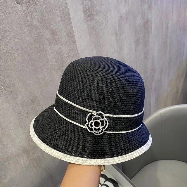 French straw hat summer sun hat tri-fold with letter accessories beach hat outdoor travel anti-UV women's hat  여름모자 gorras