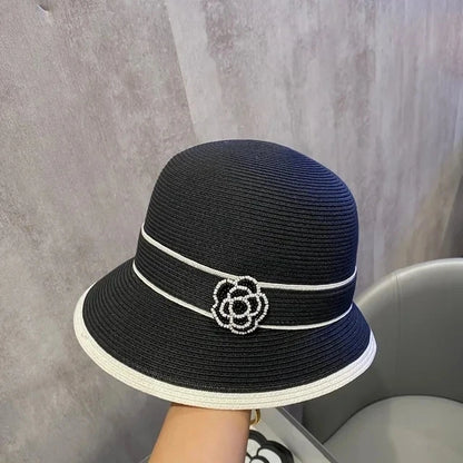 French straw hat summer sun hat tri-fold with letter accessories beach hat outdoor travel anti-UV women's hat  여름모자 gorras