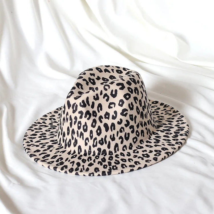 9.5cm rose red leopard print fedora hat