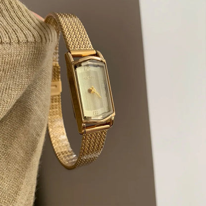 Gold Slim Watch for Women Delicate Rectangle Dial Design Watch Women Waterproof Quartz Women's Watches Mesh Women's Watch