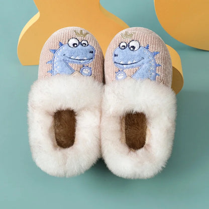 Evshine Children Winter Warm Plush Cotton Shoes Lovely Animals Fur Fuzzy Home Slippers Indoor Anti-slip Comfortable Furry Slides