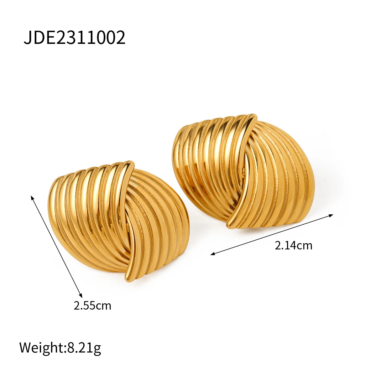 Youthway 18K Gold Plated Stainless Steel Stripe Staggered Stud Earrings Textured Fashion Jewelry Party Gift for Women