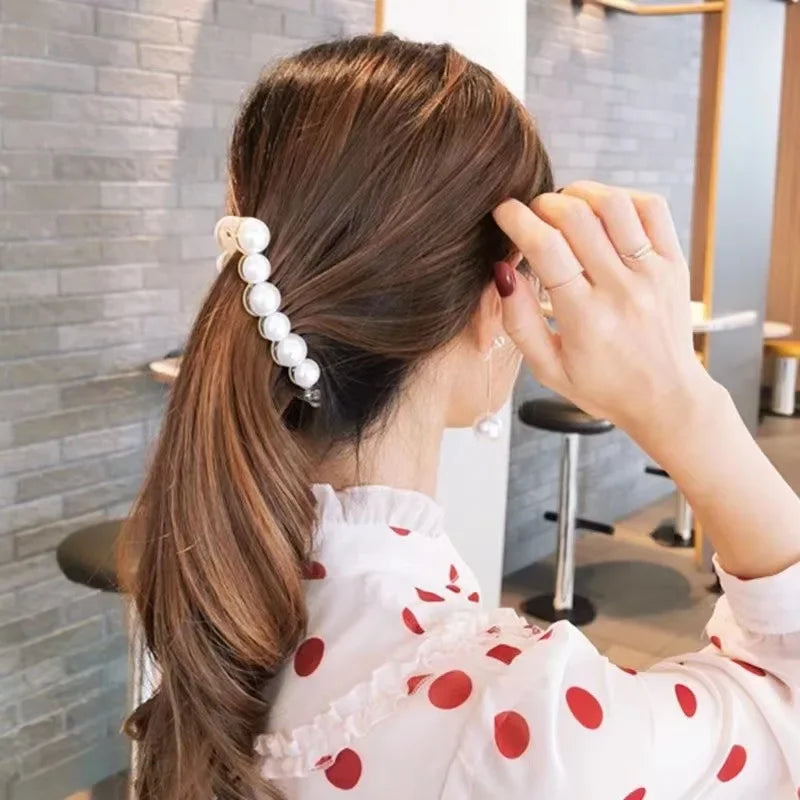 Elegant Pearl Banana Clip Vertical Clip Twist Ponytail Holder Hairpin Hair Clip Claw Clamp Headwear Girls Women Hair Accessories