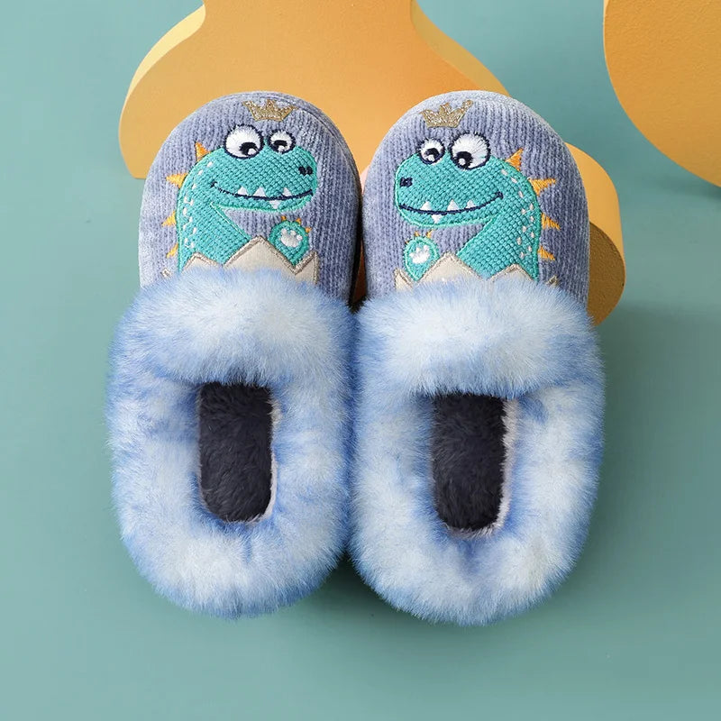 Evshine Children Winter Warm Plush Cotton Shoes Lovely Animals Fur Fuzzy Home Slippers Indoor Anti-slip Comfortable Furry Slides