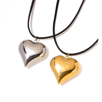 Youthway Smooth Stainless Steel Heart Pendant Korean Cashmere Necklace Glossy Charm Golden Steel Color Jewelry for Women