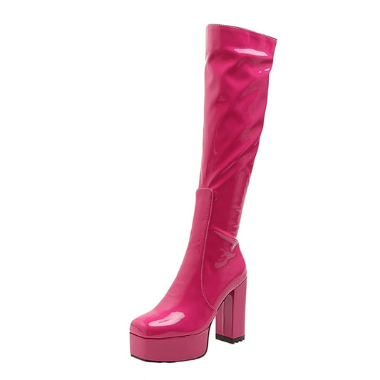 Ultra High Thick Heel Minimalist Style Knee High Boots