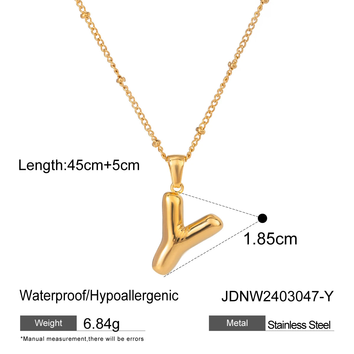 Youthway 18K Gold Minimalist Thick Balloon Bubble Alphabet Necklace Women Stainless Steel Initial Letter Pendant Collar Jewelry