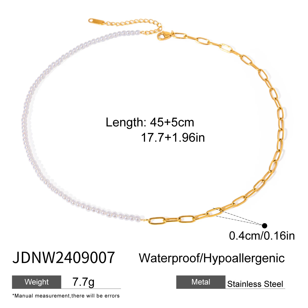 Youthway 18K Gold Plated Stainless Steel Elegant Glass Pearl Chain Necklace For Women Waterproof Anti Allergic Trendy Jewelry