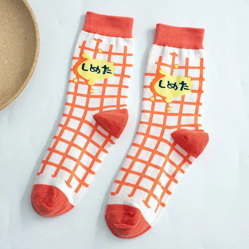 Cartoon Grid Woman Socks