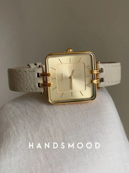 Retro Rectangle Gold Leather Women's Watch Leisure Quartz Japanese Movement Waterproof Clock Office Women's Watch Montes Femmes