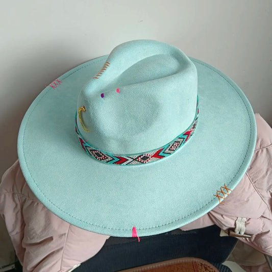 Hand-sewn suede wide-brimmed heart-shaped felt hat with tassel accessories for men and women jazz hats  sombrero chapeau femme