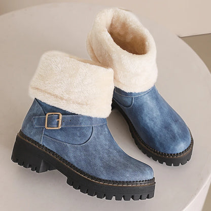 Fur Splicing PU Slip On Denim Leather Sweet Snow Boots