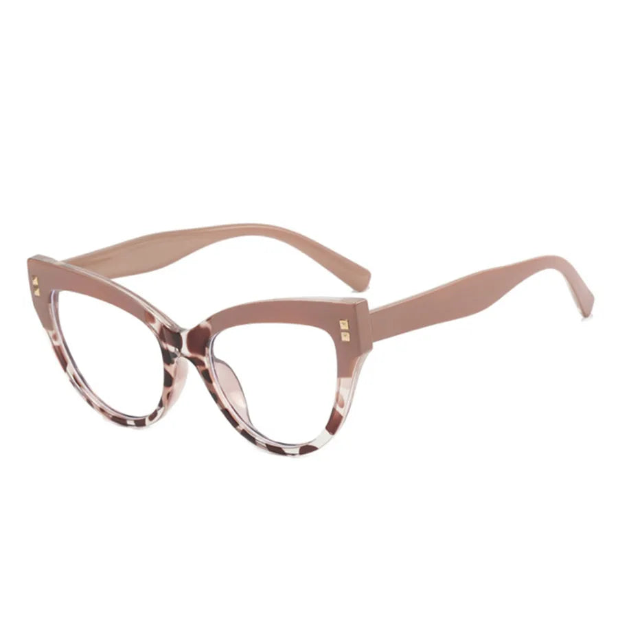 New Fashion Women Brand Designer Glasses For Ladies Retro Cat Eye Rivet Decoration Frame Clear Reading Computer Top Quality Eyeg