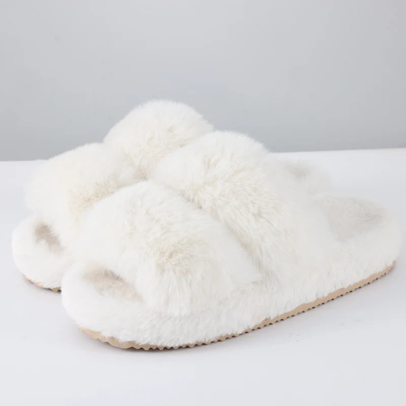 Evshine Women Open Toe Plush Slippers Faux Fur Warm Home Shoes Anti-Slips Fuzzy Fluffy Women Slippers Soft Cozy Bedroom Slippers