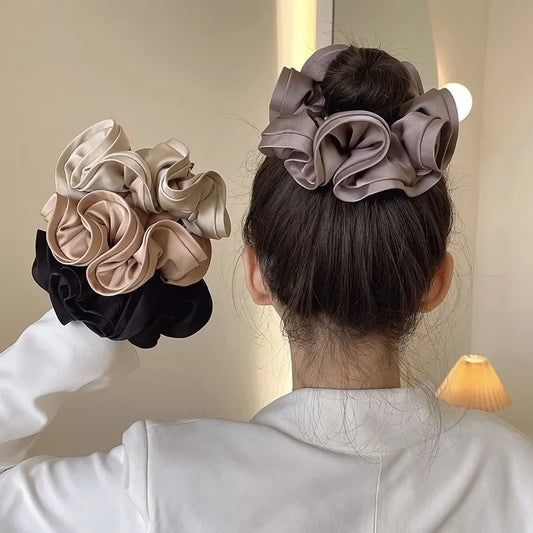 New Fashion Big Size Scrunchie Ruffle Elastic Hair Bands Girls Updo Headwear Elegant Ribbon Hair Ties Women Hair Accessories