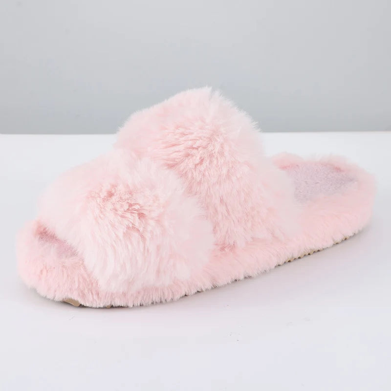 Evshine Women Open Toe Plush Slippers Faux Fur Warm Home Shoes Anti-Slips Fuzzy Fluffy Women Slippers Soft Cozy Bedroom Slippers