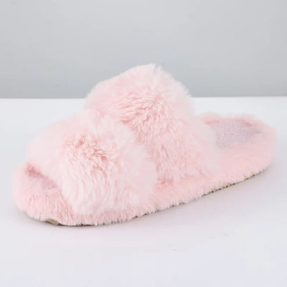 Evshine Women Open Toe Plush Slippers Faux Fur Warm Home Shoes Anti-Slips Fuzzy Fluffy Women Slippers Soft Cozy Bedroom Slippers