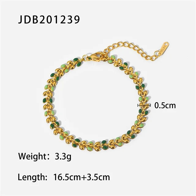 Stainless Steel Bracelet Green Dripping Olive Leaf Bracelet young energetic girl 18 K Metal Texture party anniversary gift