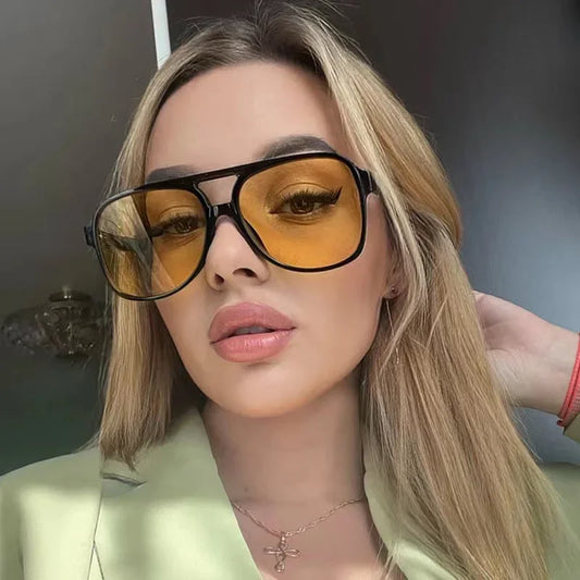 Vintage Oversized Sunglasses Women Brand Designer Fashion Gradient Sun Glasses Black Orange Big Frame Retro Oculos De Sol