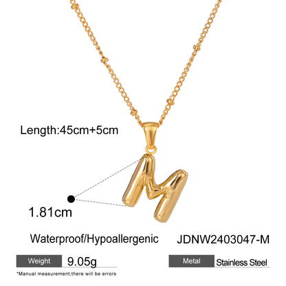 Youthway 18K Gold Minimalist Thick Balloon Bubble Alphabet Necklace Women Stainless Steel Initial Letter Pendant Collar Jewelry