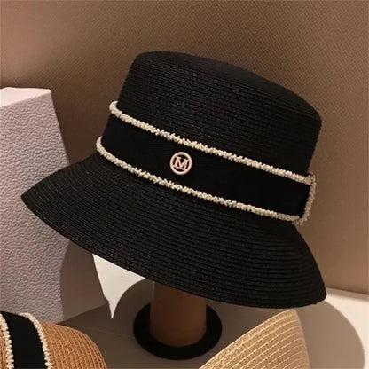 French straw hat summer sun hat tri-fold with letter accessories beach hat outdoor travel anti-UV women's hat  여름모자 gorras