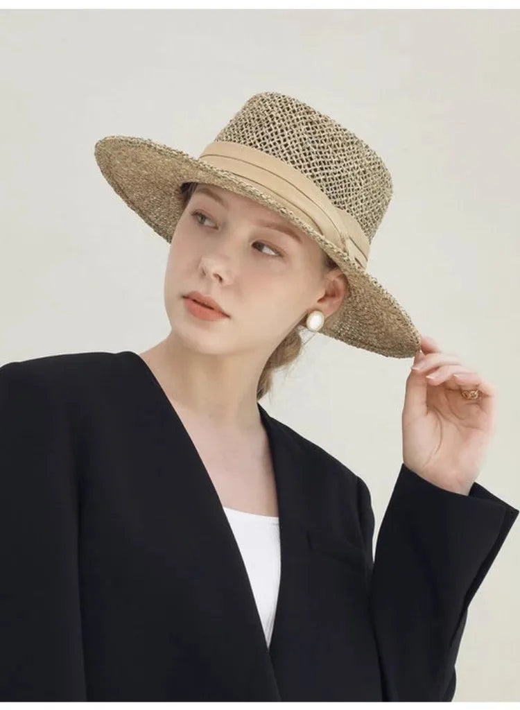 French straw hat summer sun hat tri-fold with letter accessories beach hat outdoor travel anti-UV women's hat  여름모자 gorras