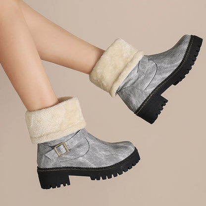 Fur Splicing PU Slip On Denim Leather Sweet Snow Boots