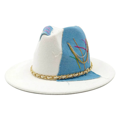 chapeu Handmade irregularly sewn denim patch Fedora hat