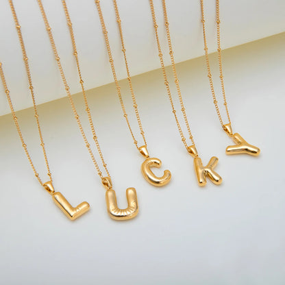 Youthway 18K Gold Minimalist Thick Balloon Bubble Alphabet Necklace Women Stainless Steel Initial Letter Pendant Collar Jewelry