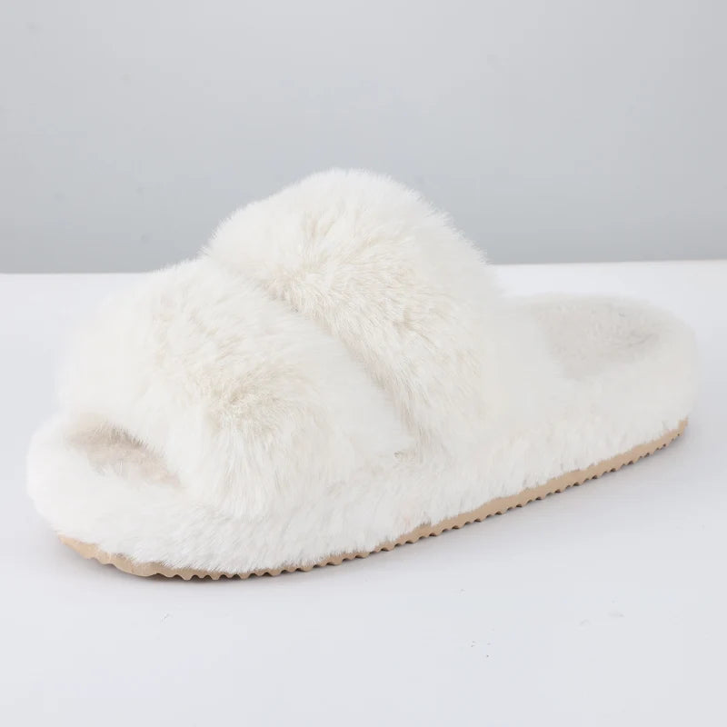 Evshine Women Open Toe Plush Slippers Faux Fur Warm Home Shoes Anti-Slips Fuzzy Fluffy Women Slippers Soft Cozy Bedroom Slippers