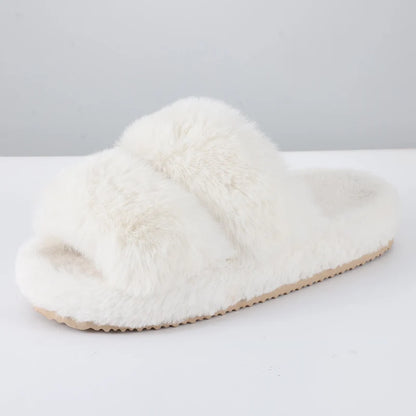 Evshine Women Open Toe Plush Slippers Faux Fur Warm Home Shoes Anti-Slips Fuzzy Fluffy Women Slippers Soft Cozy Bedroom Slippers