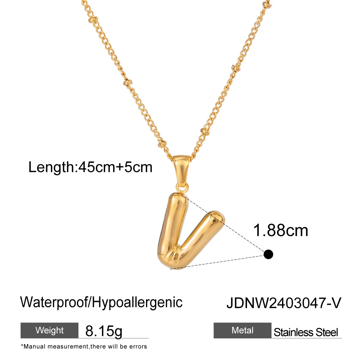 Youthway 18K Gold Minimalist Thick Balloon Bubble Alphabet Necklace Women Stainless Steel Initial Letter Pendant Collar Jewelry