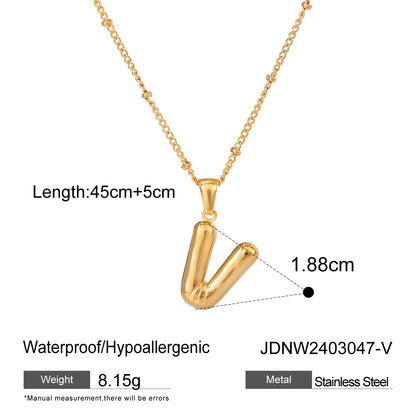 Youthway 18K Gold Minimalist Thick Balloon Bubble Alphabet Necklace Women Stainless Steel Initial Letter Pendant Collar Jewelry